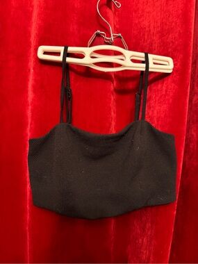Material Girl circa 2010s Black Cropped Bandeau Top with Zipper Detail